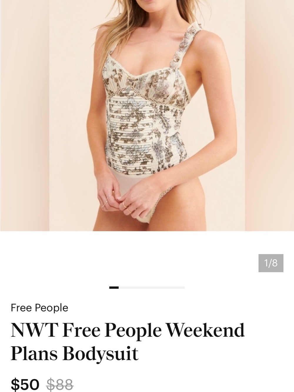 Free People Cream Floral Ruched Bodysuit